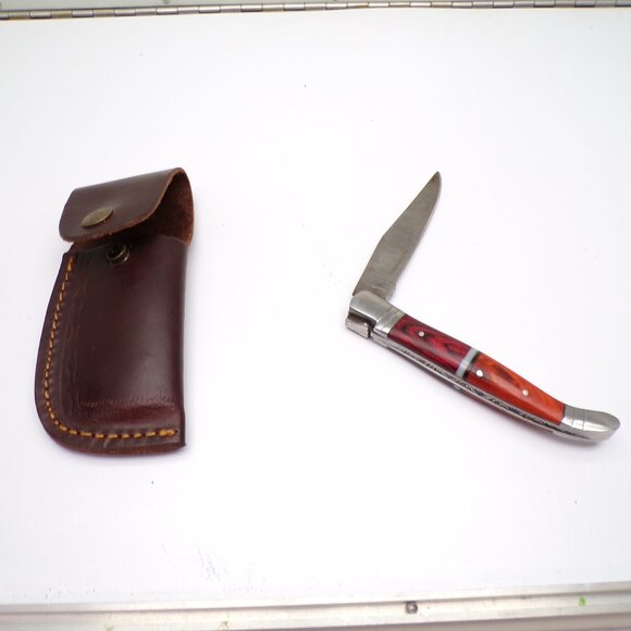 Damascus Folding Knife with Sheath - Picture 3 of 3